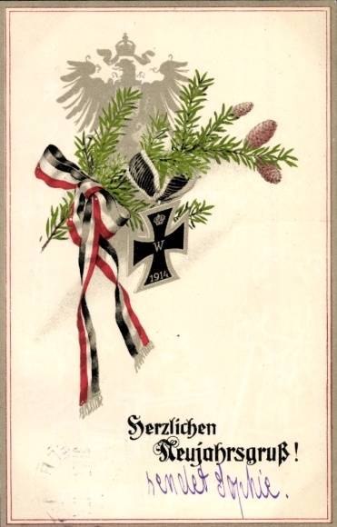 Ak Herzlicher Neujahrsgruß, eisernes Kreuz, Band, Tannenzweig