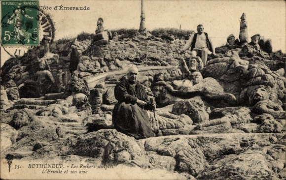 CPA Rothéneuf Ille-et-Vilaine, Les Rochers sculptes, L'Ermite et son aide