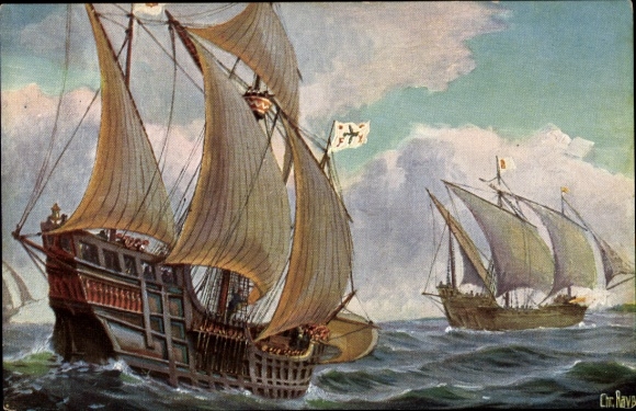 Künstler Ak Rave, Chr., Marine Galerie 159, Spanische Karavellen, Ende 15. Jahrhundert