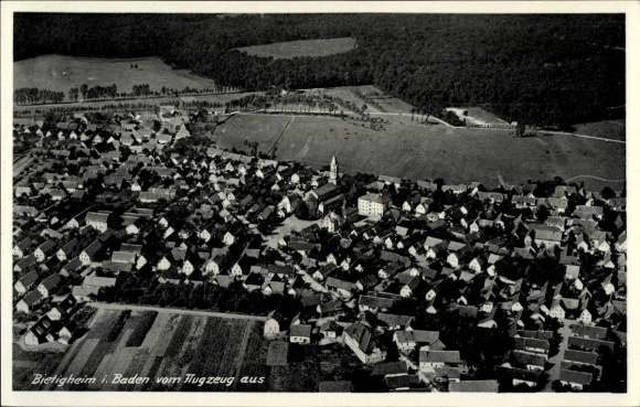 Postcard Bietigheim am Schwarzwald Baden, aerial view of many roofs, church to be seen