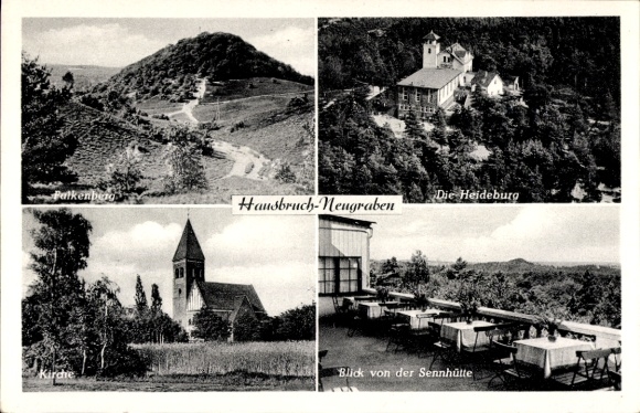 Postcard Hamburg Harburg Hausbruch Neugraben, Falkenberg, Heideburg, church, view from the Sennhütte