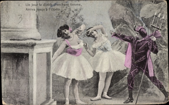 Postcard One Day the devil looking for a wife, Arriva to the Opera, Balletttänzer, Teufel