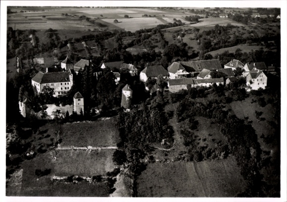 Postcard Stetten am Kocher Künzelsau in Württemberg, Stetten Castle, aerial photograph