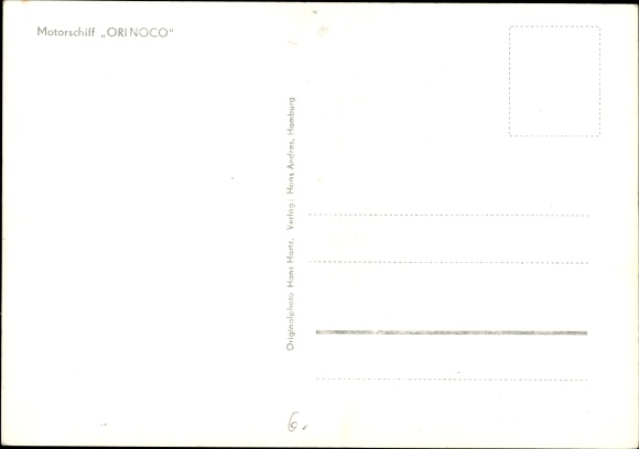 Postcard Motorschiff Orinoco, TABLE