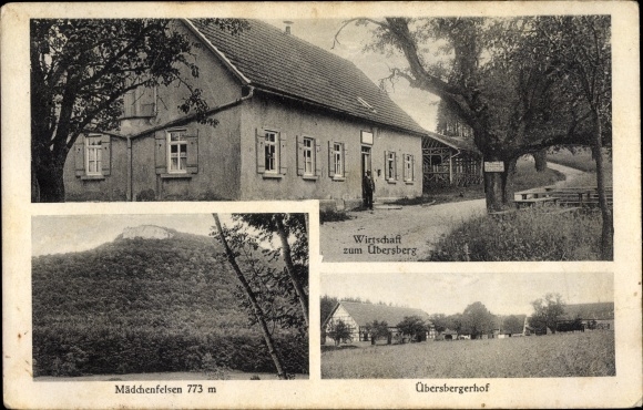 Ak Pfullingen in der Schäwbischen Alb, Wirtschaft zum Übersberg, Übersbergerhof, Mädchenfelsen