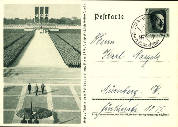 Postal stationery PC Nuremberg, Nazi party rally, Hitler, Himmler, Lutze