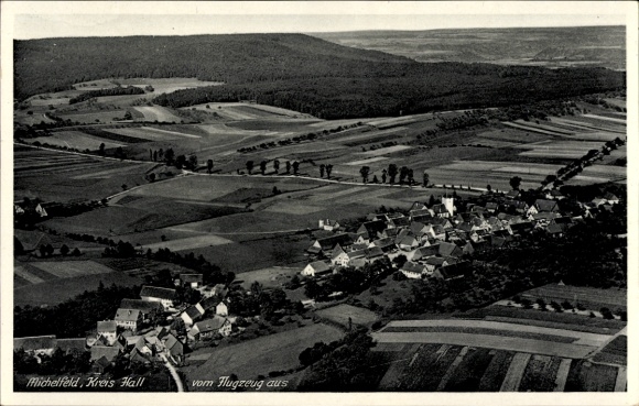 Postcard Michelfeld in the district of Schwäbisch Hall, aerial photograph