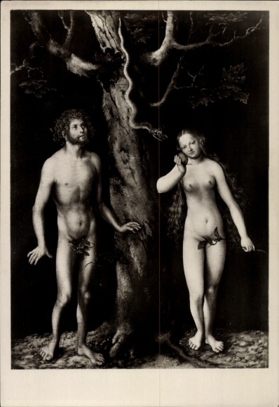 Artist Postcard Cranach, Luke the Elder, Adam and Eve