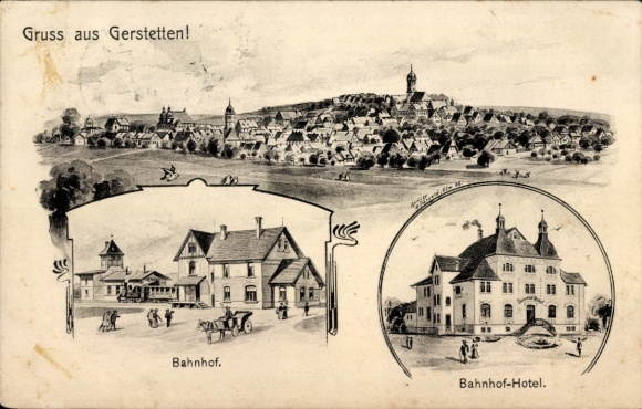 Ak Gerstetten auf der Alb Württemberg, Bahnhof, Bahnhof-Hotel