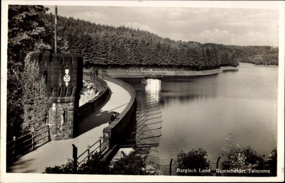 Postcard Remscheid in the Bergisches Land, Bergisch Land, Remscheid Dam, water, trees, path