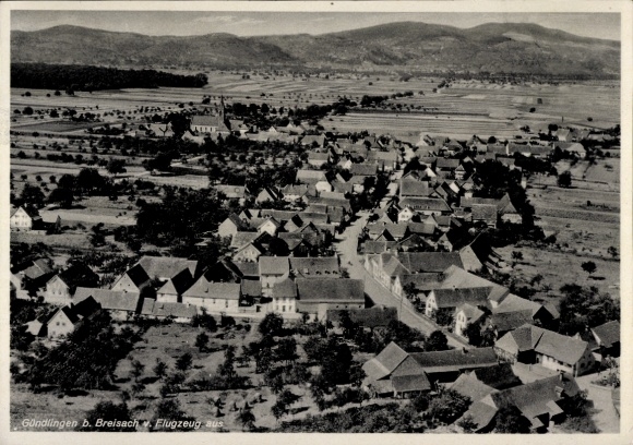 Postcard Gündlingen Breisach am Oberrhein, aerial photograph