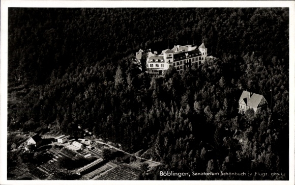 Postcard Böblingen in Württemberg, aerial photograph, Sanatorium Schönbuch