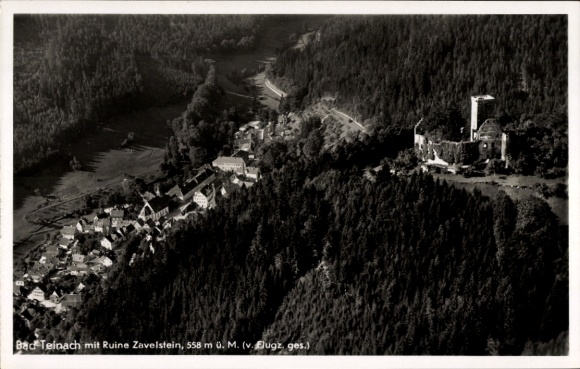 Postcard Bad Teinach Zavelstein in the Black Forest, aerial photograph with ruins of Zavelstein