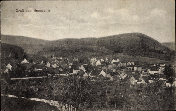 Postcard Bammental in the Rhein-Neckar district, view over the town, surroundings, mountains