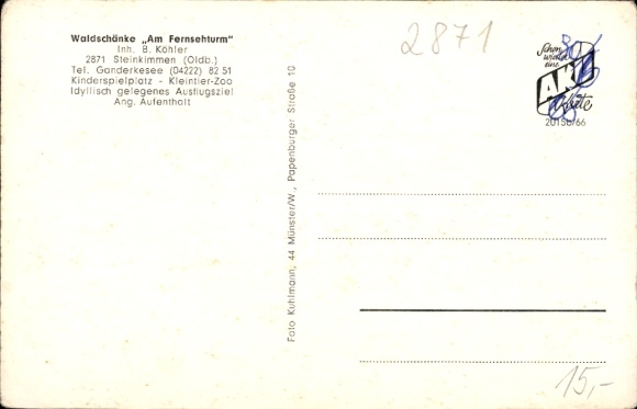 Postcard Steinkimmen Ganderkesee in Lower Saxony, views of the television tower