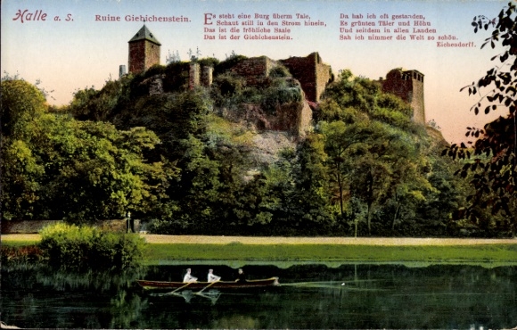 Postcard Giebichenstein Halle an der Saale, castle ruins Giebichenstein, Saale, idyllic landscape, Pär