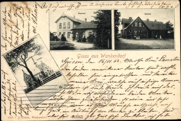 Ak Wankendorf Schleswig Holstein, Pastorat, Schule, Kirche