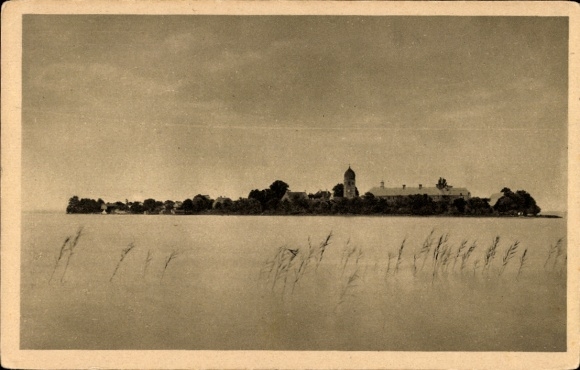 Postcard Frauensee Bad Salzungen in the Wartburg district, view from the Krautinsel, view