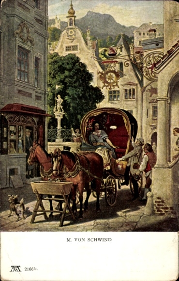 Artist Postcard Schwind, Moritz von, The Honeymoon, Carriage, Ackermann 213 2166 b