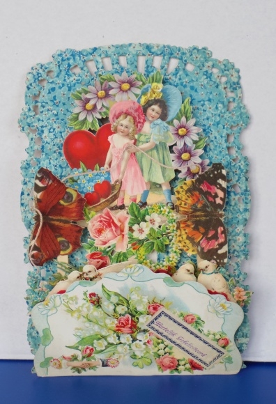 Backdrop card 3D wafer standee, congratulations, two girls, butterflies, doves, flowers