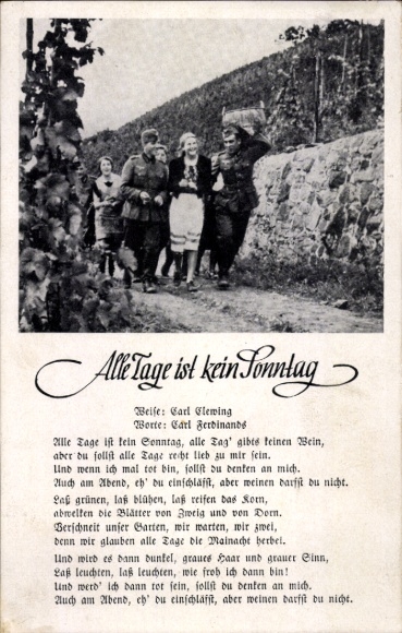 Song Ak Elke dag is geen zondag, druivenoogst 1939, wijnhuis Brederhof, Niederdollendorf am Rh.