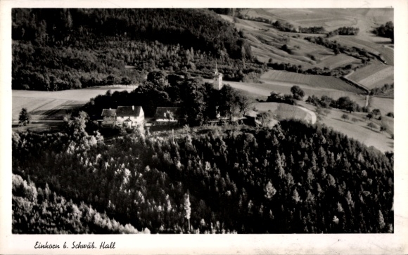 Ak Hessental Schwäbisch Hall in Württemberg, Einkorn, Fliegeraufnahme, Forsthaus z. Einkorn