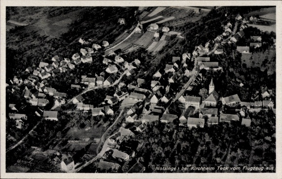Postcard Notzingen Baden Württemberg, aerial view of houses, landscape, guesthouse Hermann Niefer