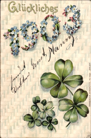 Chromo-Litho New Year's greetings, year 1903, clover leaves