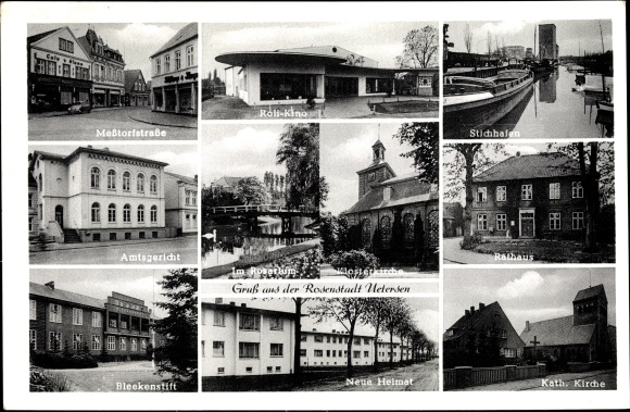 Postcard Rosenstedt Uetersen in Schleswig Holstein, district court, town hall, churches