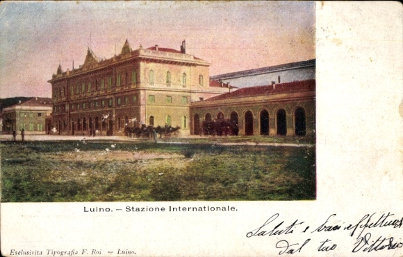 Postcard Luino Lago Maggiore Lombardia, train station