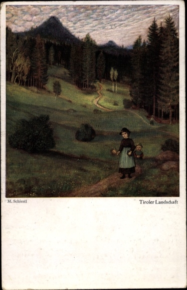 Artist PC Schiestl, Matthäus, Tyrolean landscape, walkers