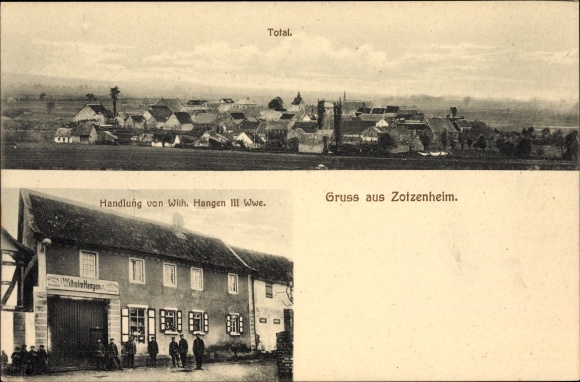Ansichtkaart Zotzenheim in Rijnland-Palts, stadspanorama, perceel, eigenaar Wilhelm Hangen III