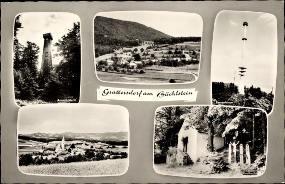 Postcard Grattersdorf in Lower Bavaria, observation tower, general view, television tower, resting beech