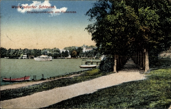 Ak Woltersdorf bei Berlin, Woltersdorfer Schleuse, Strandpromenade am Flakensee