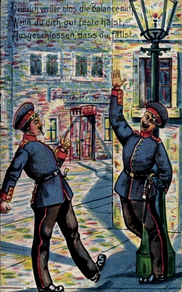 Artysta KP Dwóch pijanych żołnierzy na ulicy, Heinrich, nie trać równowagi