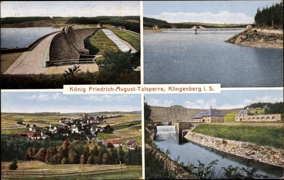Postcard Klingenberg in the Erzgebirge of Saxony, partial views of the king Friedrich August dam