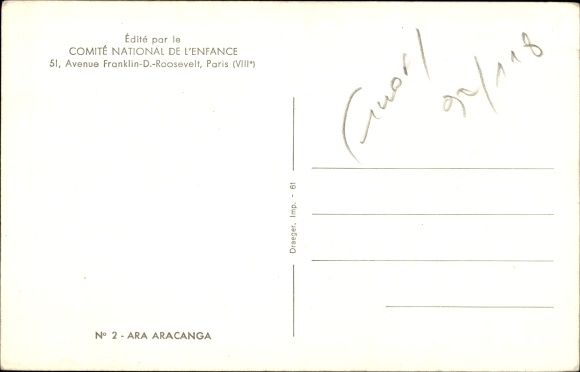 Postcard Ara Aracanga, Comite National de l&#39;Enfance Paris, Papagei