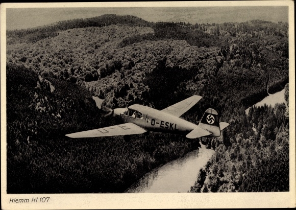 Postcard Deutsche Luftwaffe, Klemm Kl 107 liaison aircraft, D-ESKL