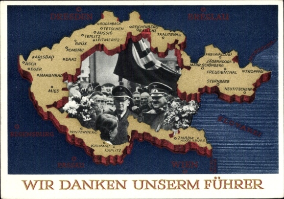 Postal stationery Postcard We thank our Führer, Sudetenland, Bohemia, Moravia, Hitler