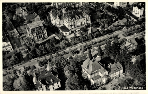 Postcard Bad Wildungen in Hesse, aerial view of numerous buildings, trees, streets