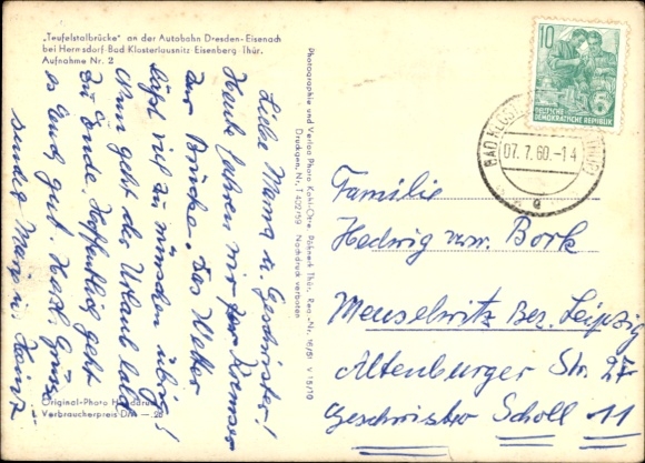 Postcard Hermsdorf in Thuringia, Teufelstal Bridge