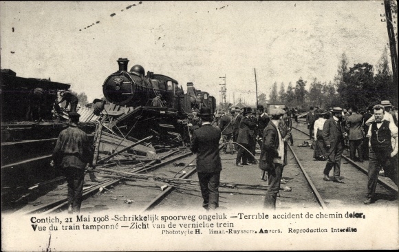 Postcard Contich Kontich Flandern Antwerp, railway accident, accident de chemin de fer 1908