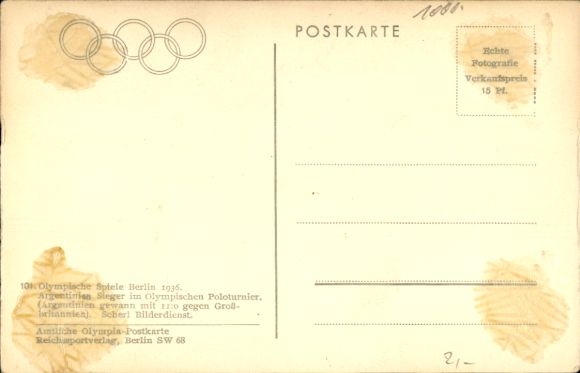 Postcard Berlin, Olympic Games 1936, Polo Tournament