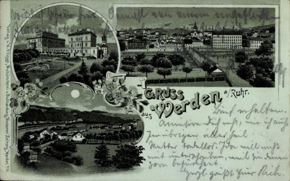 Moonlight Postcard Werden Essen in the Ruhr area, city views at night