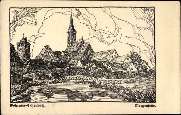 Kunstenaarskaart Wolfinger, Gretl, Wolframs Eschenbach in Midden-Franken Beieren, ochtendzijde