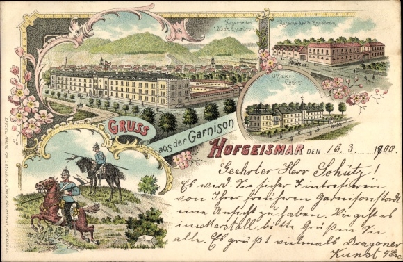 Litho Hofgeismar in Nordhessen, Kaserne der Escadron, Offizier Casino, Kavallerie
