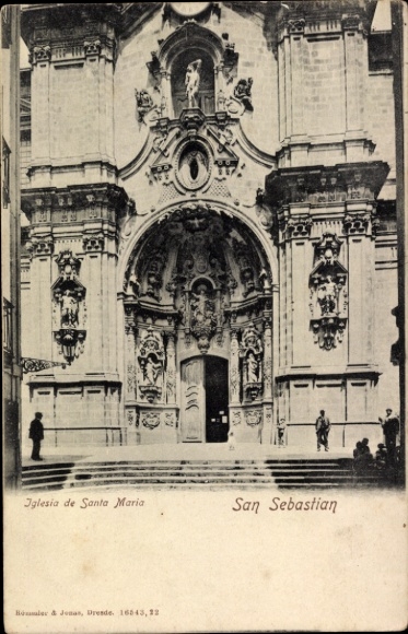 KP Donostia San Sebastian Basque Country, Iglesia de Santa Maria, architektura, czarno-białe zdjęcie