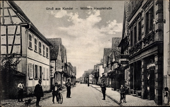 Postcard Kandel in the Palatinate Bienwald, Middle Main Street
