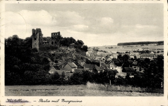 Postcard Kastellaun in the Hunsrück, general view, castle ruin