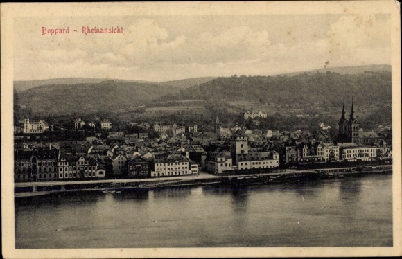 Postcard Boppard am Rhein, Boppard Rhine view, panoramic city view